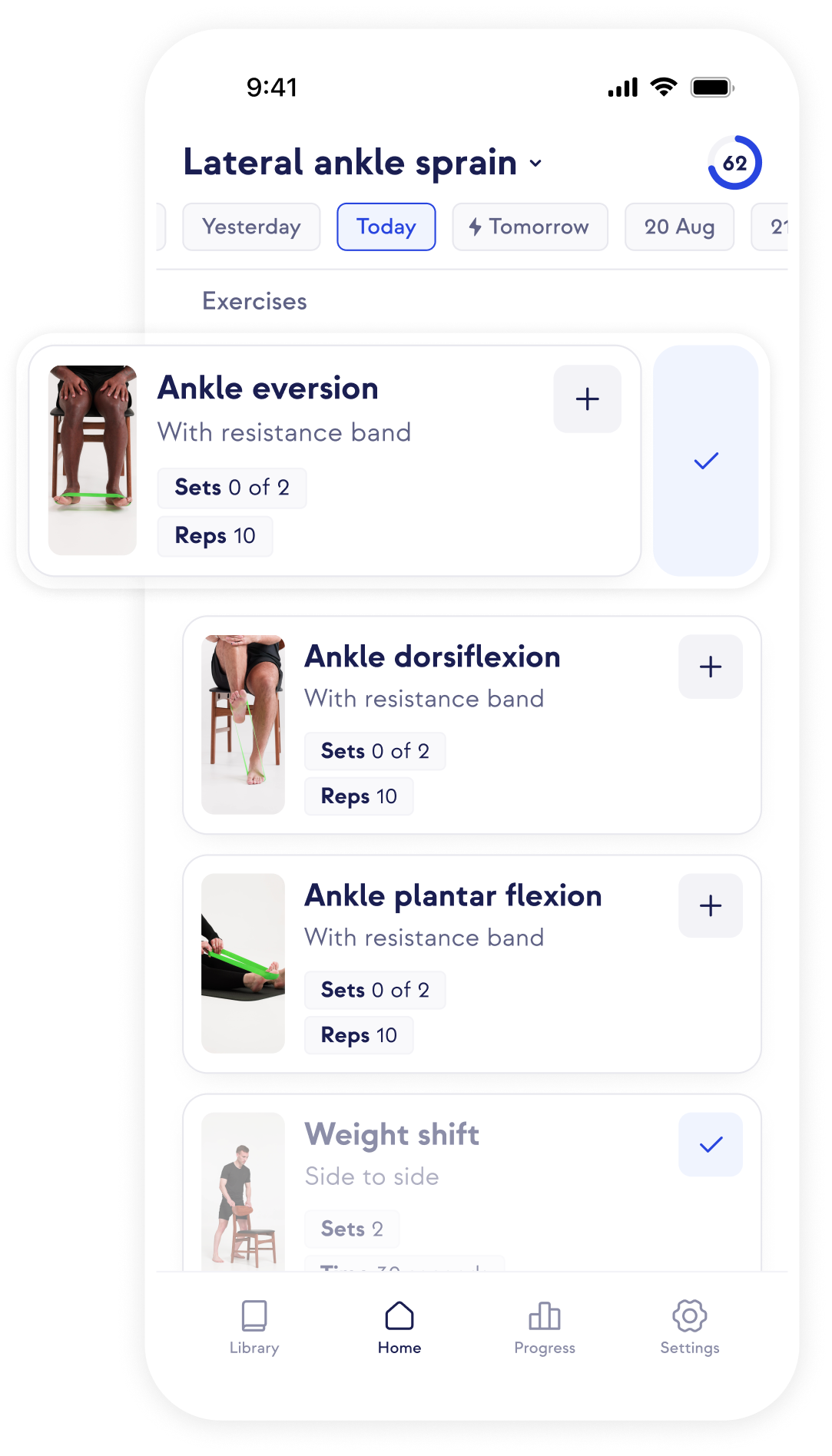 Patient app showing exercises